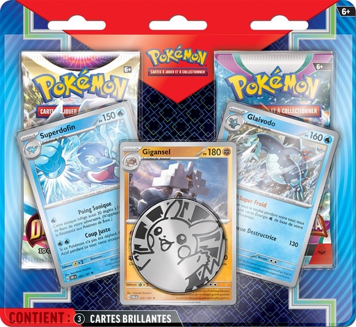 Pokémon : 2 booster (EB11, EV02) + 3 Promos (Gigansel, Glaivodo, SuperDofin) - Blister Pack